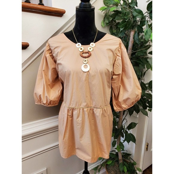 Blue Tassel Women's Tan 100% Cotton Round Neck 3/4 Sleeve Blouse Top Size 3X - Picture 1 of 11